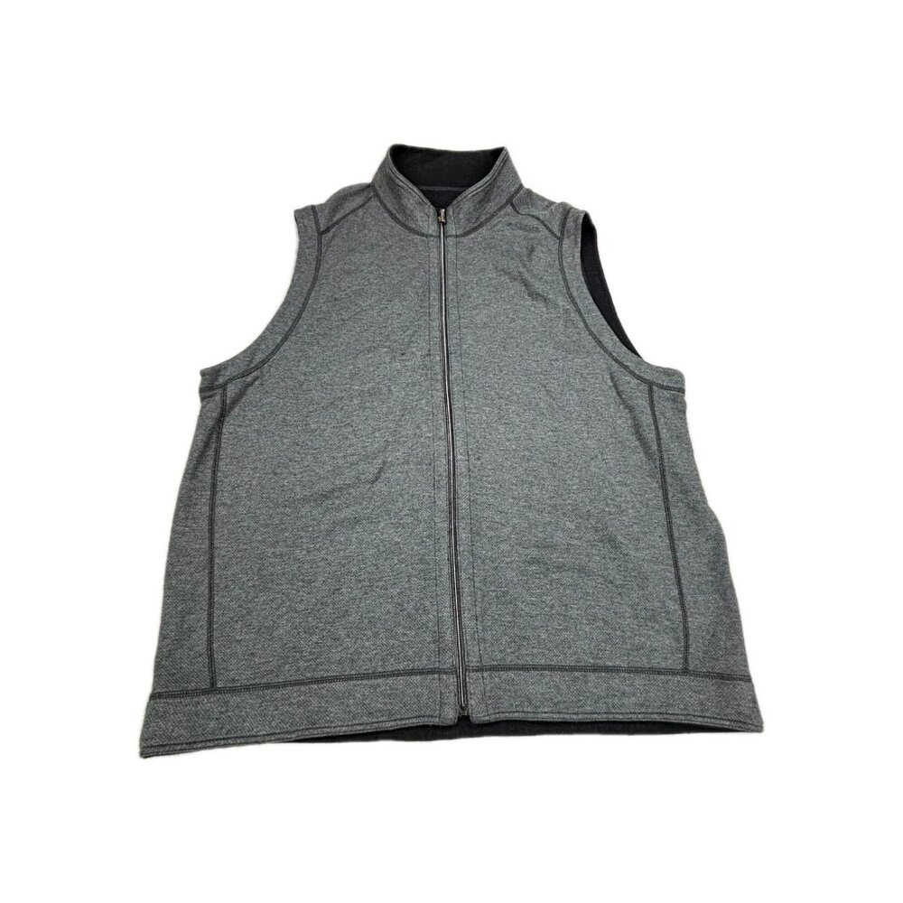 Tommy Bahama Vest Sweater Men’s Gray Knit Full Zip Mock Neck Casual Layering